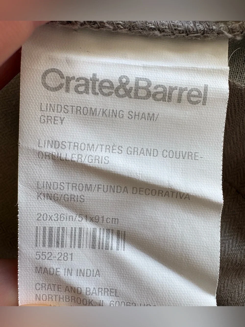 Crate & Barrel King Duvet Cover + 2 King Shams Greige Textured Linen Blend Set